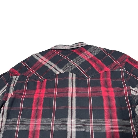 HELIX Western Red Black Plaid Long Sleeve Button Down Men's Shirt Size L - Picture 10 of 16